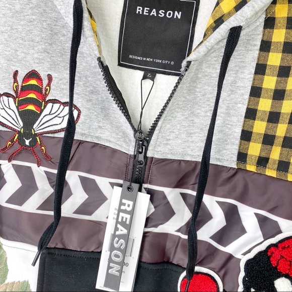 Reason Clothing Mash Up Hoodie Zip Jacket L Bees - Picture 5 of 8
